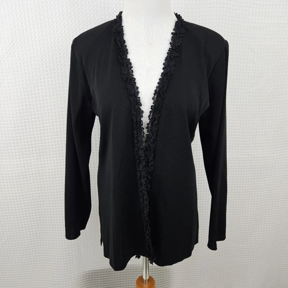 Exclusively Misook Black Cardigan Open Front Classic Size XS Stretch Work Wear
